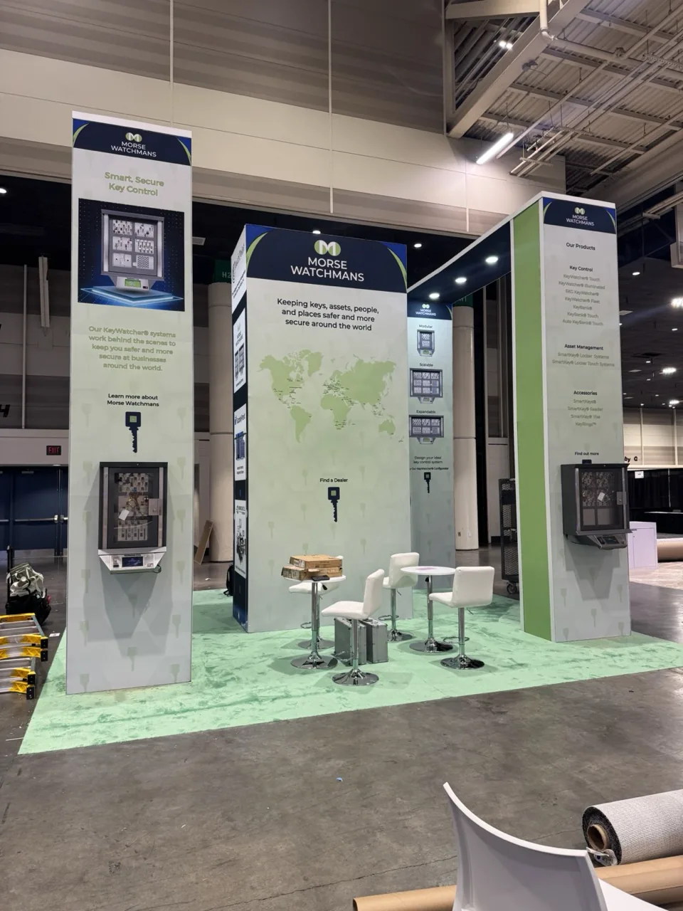 Norse Watchmen exhibit with world map wall and product towers