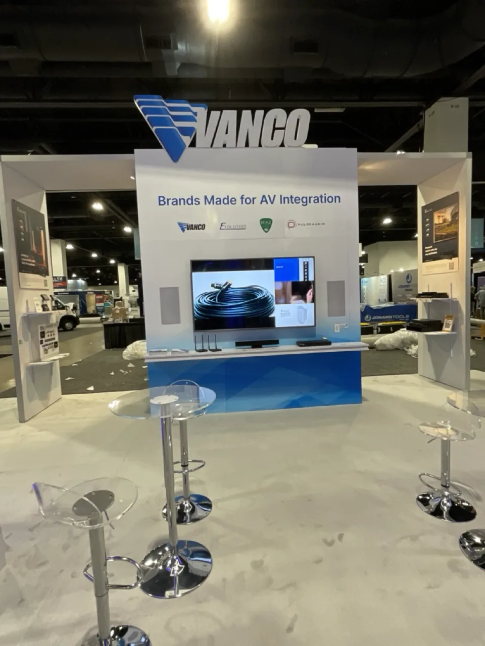 Vanco exhibit with Brands Made for AV Integration wall